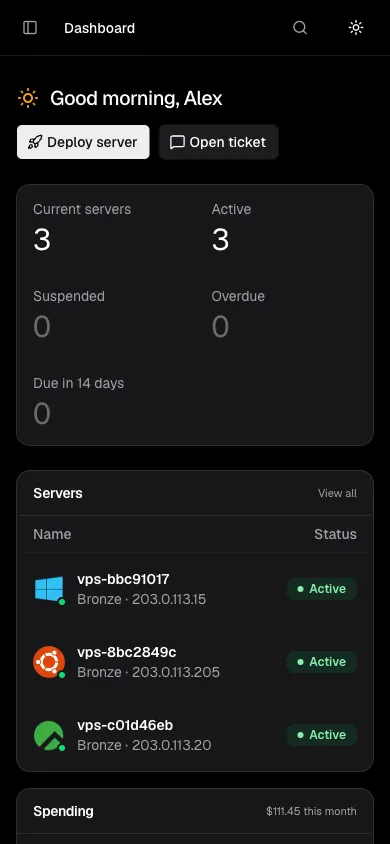 Billing Portal dashboard on a phone